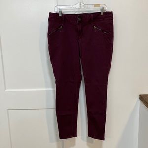 Lane Bryant Genius Fit skinny jeans zippered front pockets eggplant/burgundy 14